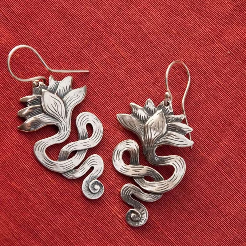 Bohemian Vintage Lotus Snake Drop Earrings