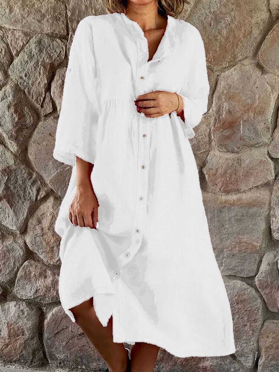 Women's Solid Color Pockets Dress