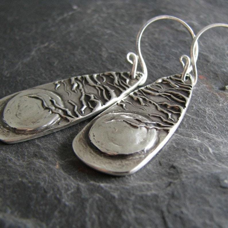 Vintage Moon Botanical Art Drop Earrings