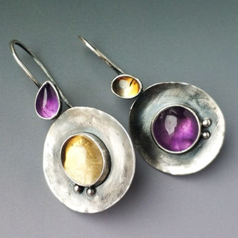 Round Purple Stone Earrings