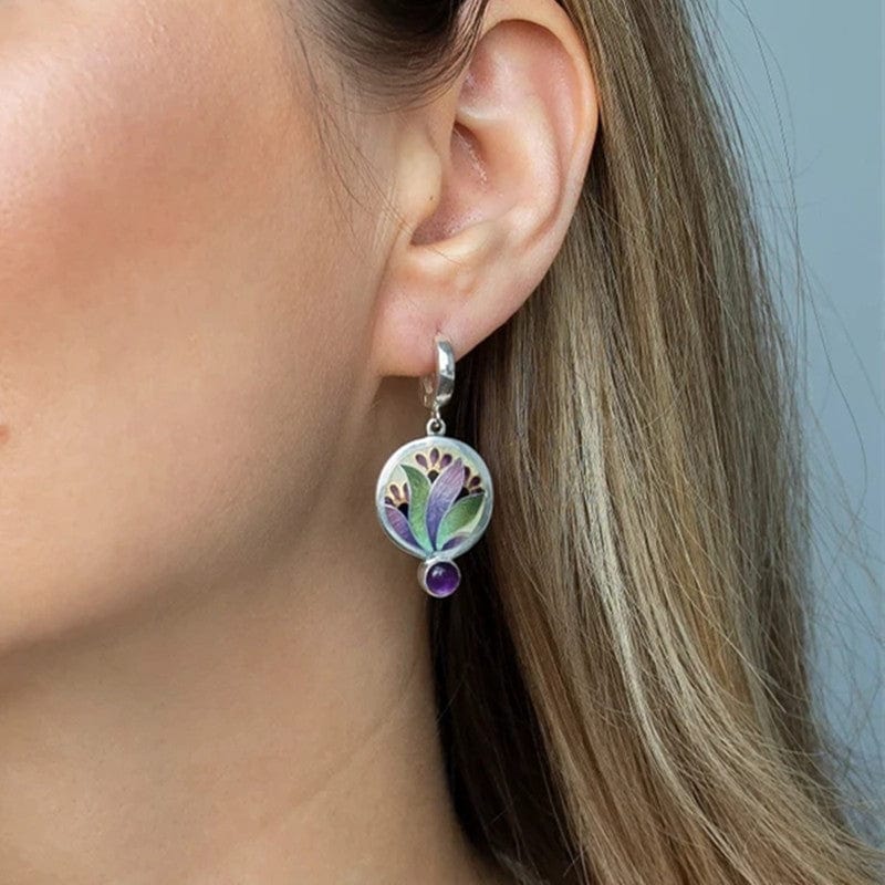 Boho Round Metal Inlaid Amethyst Handmade Earrings For Women