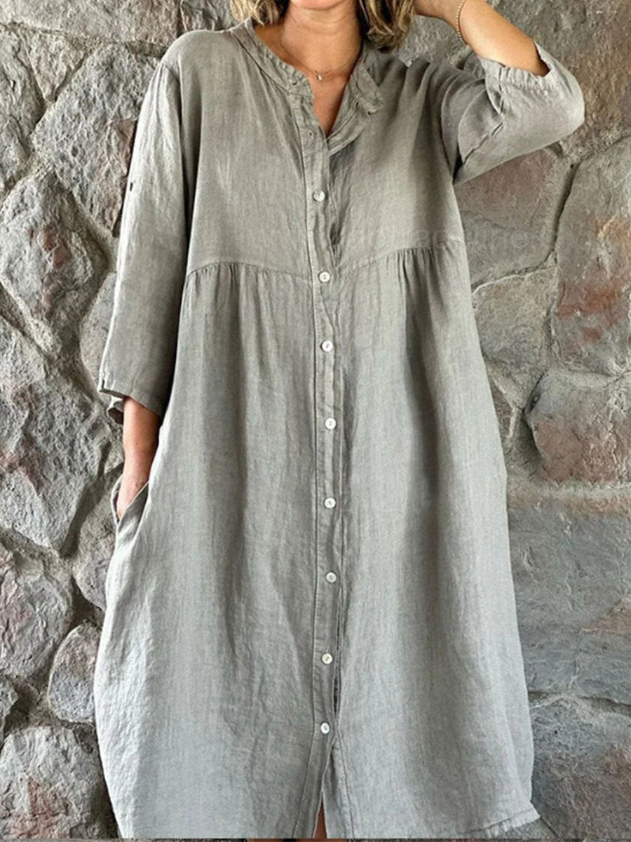 Women's Solid Color Pockets Dress