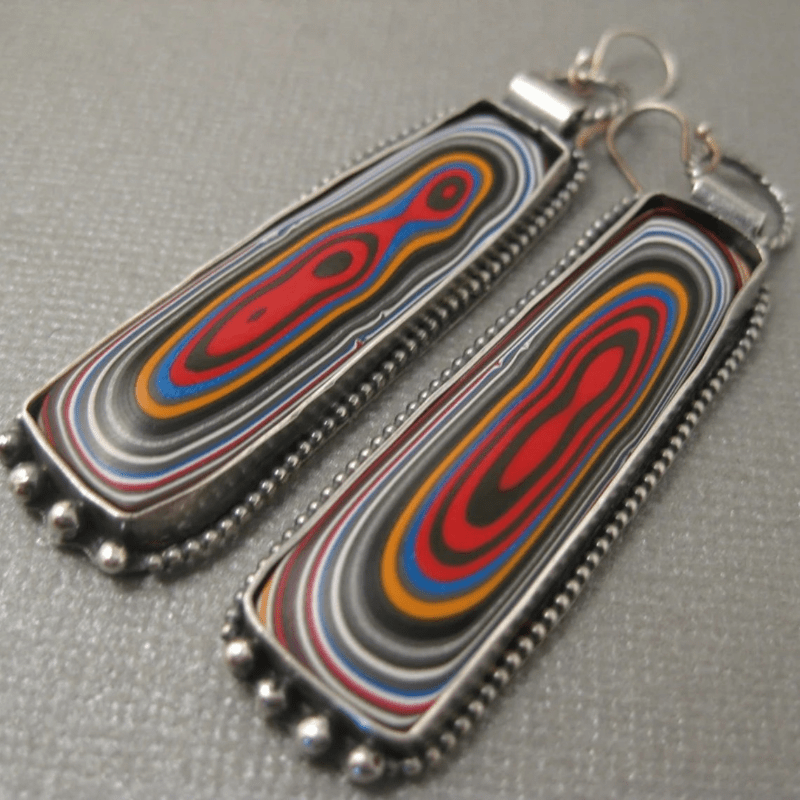 Vintage Rectangular Engraved Gemstone Earrings