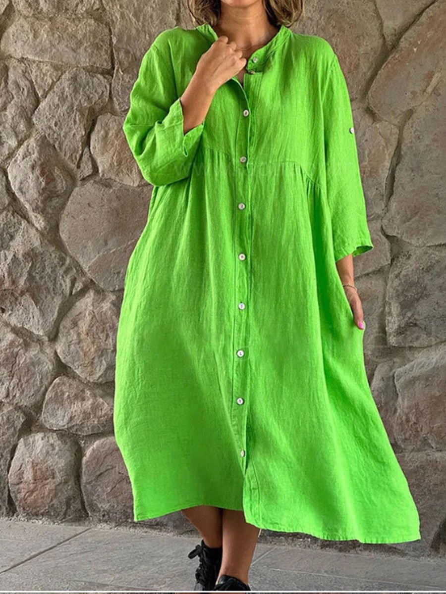 Women's Solid Color Pockets Dress