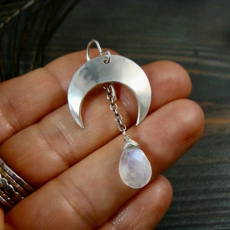 Moonstone Silver Color Crescent Moon Earrings