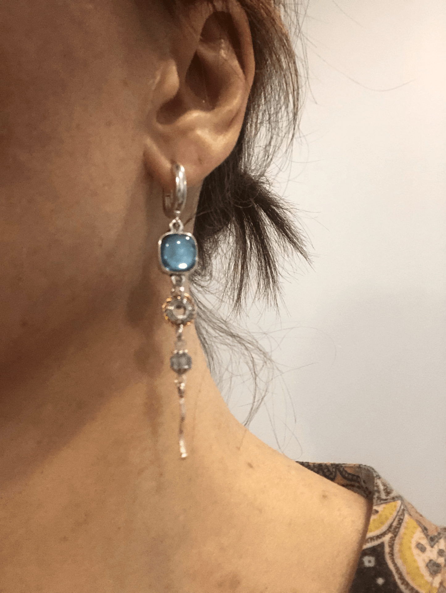 Blue Stone Cross Handmade  Earrings