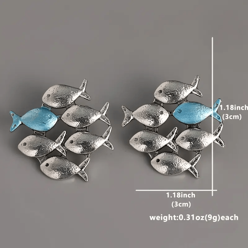 Unique Fish Group Design Stud Earrings