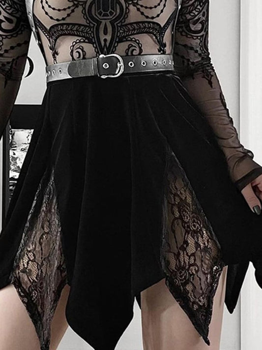 Dark Velvet Lace Elastic Waist Patchwork Skirt