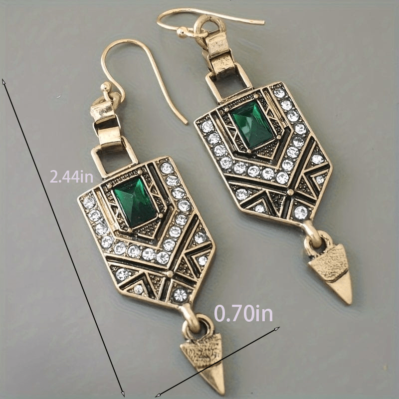 Vintage Geometric Shape Shiny Synthetic Gems Inlaid Dangle Earrings