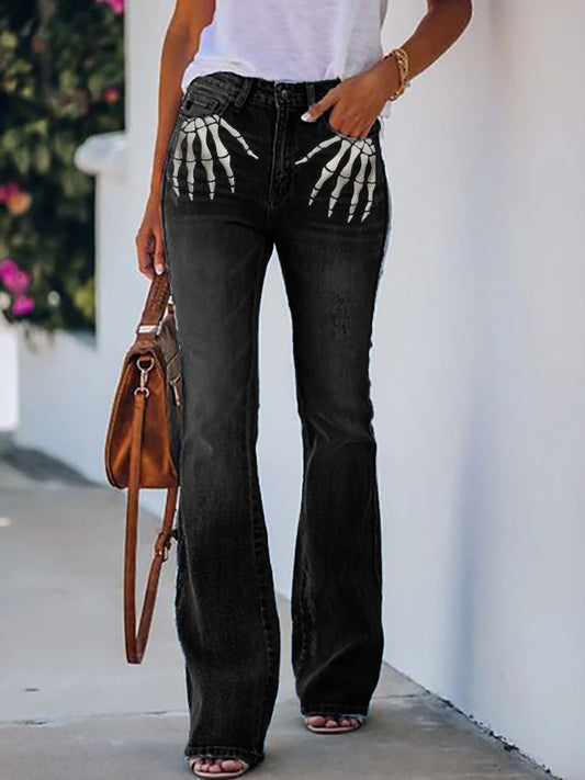 Halloween Skeleton Hand Pockets Classic Bootcut Jeans