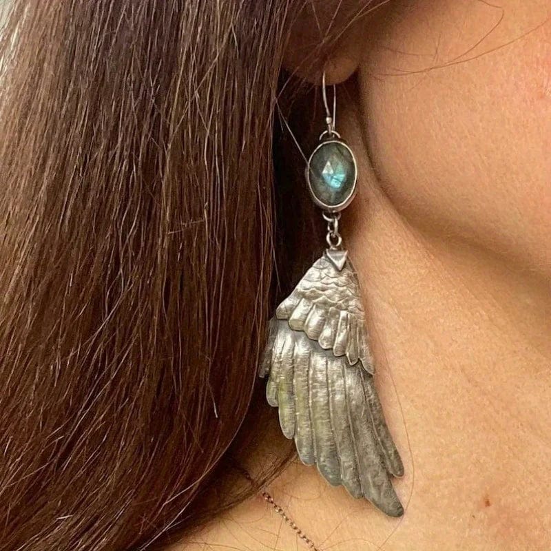 Hand Forged Silver Color Wing Earrings