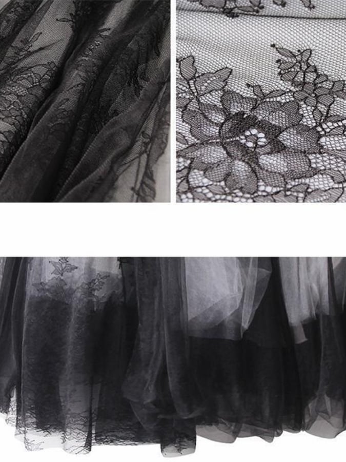 Halloween Gothic Dark Lace Mesh Patchwork Skirt