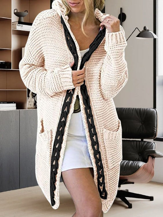 Women's Solid Color Scarf Collar Long Knitted Cardigan