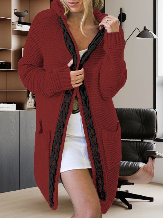 Women's Solid Color Scarf Collar Long Knitted Cardigan