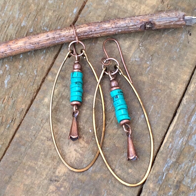 Boho Vintage Turquoise Beaded Drop Earrings