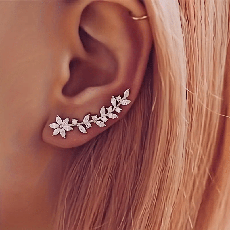 Climbing Flower Leaf Design Stud Earrings