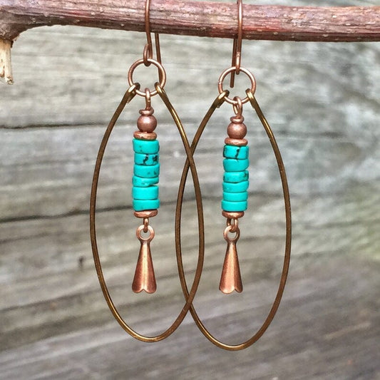 Boho Vintage Turquoise Beaded Drop Earrings