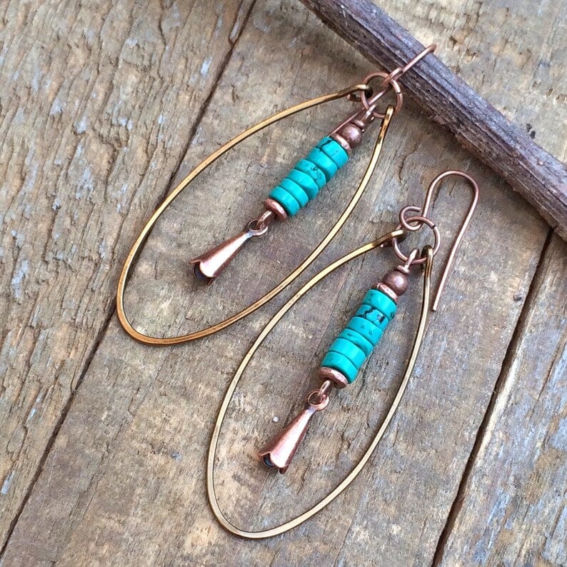 Boho Vintage Turquoise Beaded Drop Earrings