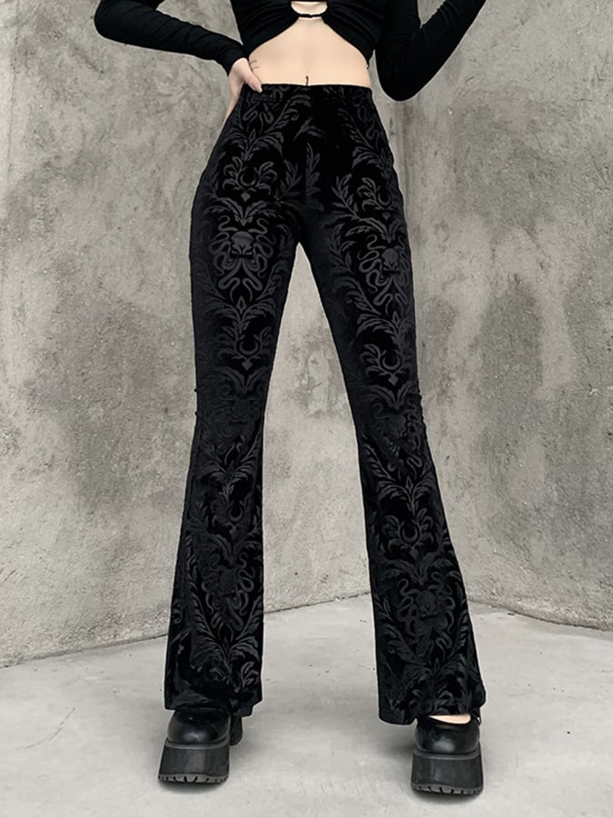 Halloween Gothic Dark Flocking Embossed Boot Cut Pants