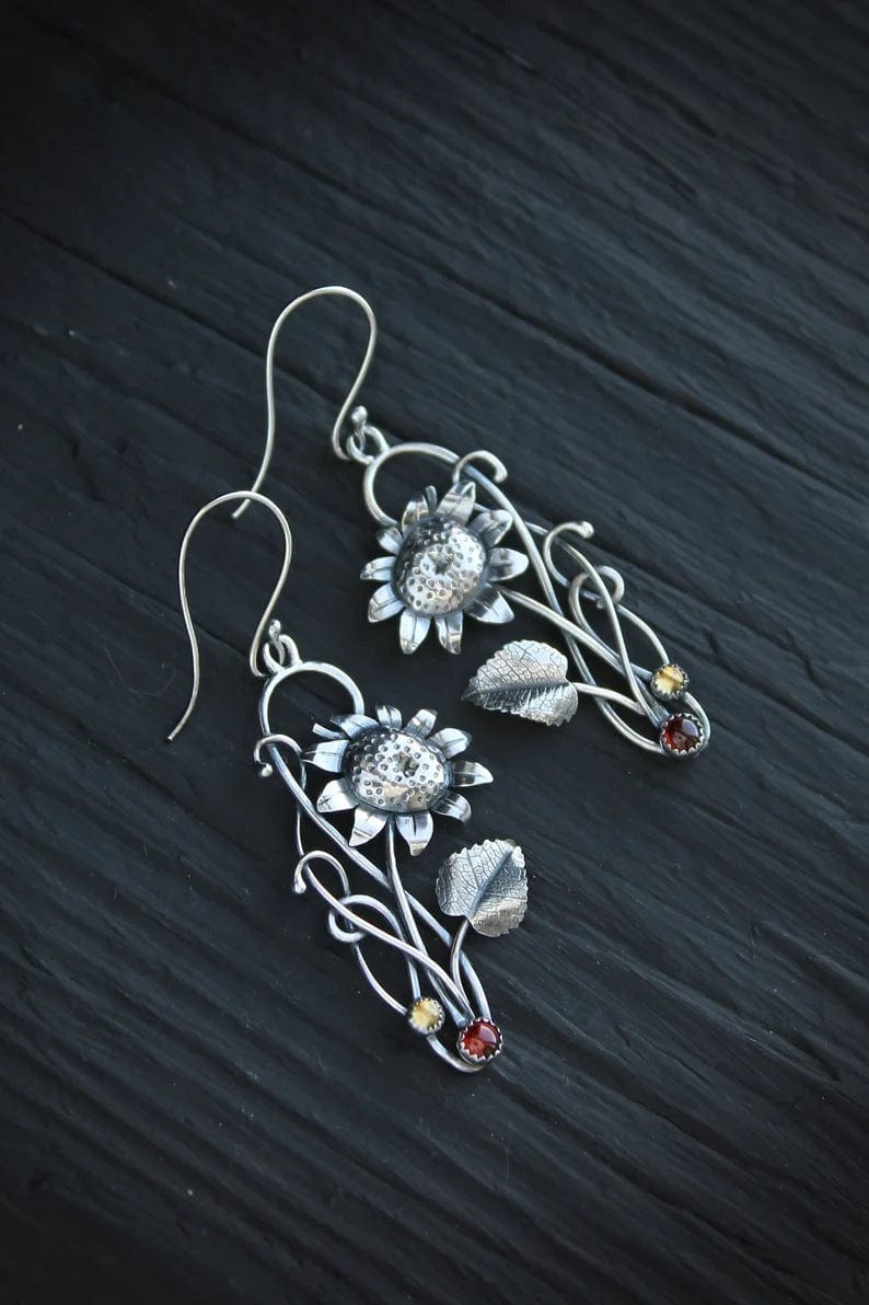 Statement Delicate Sunflower Drop Earrings