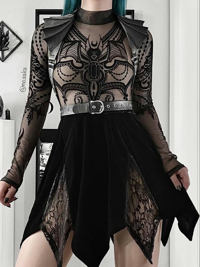 Dark Velvet Lace Elastic Waist Patchwork Skirt