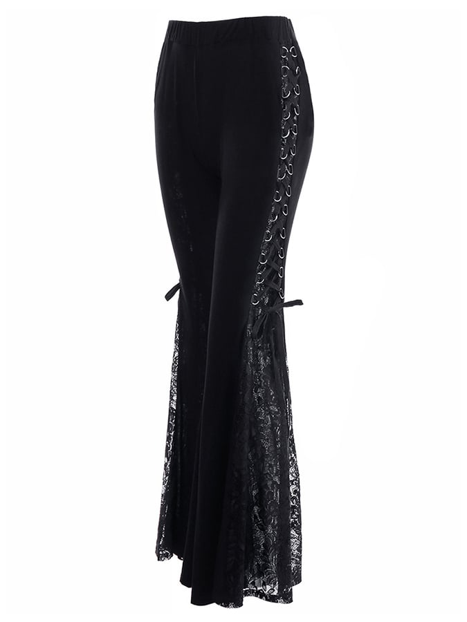 Halloween Gothic Dark Lace-Up Lace Patchwork Flared Pants