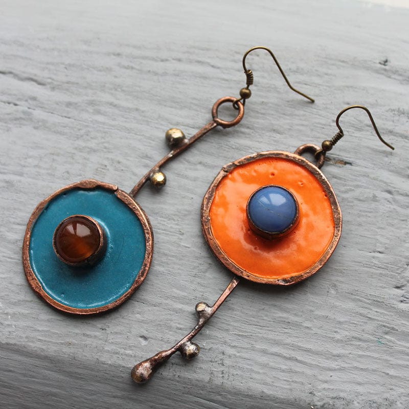 Asymmetric Graffiti Earrings in Antique Copper