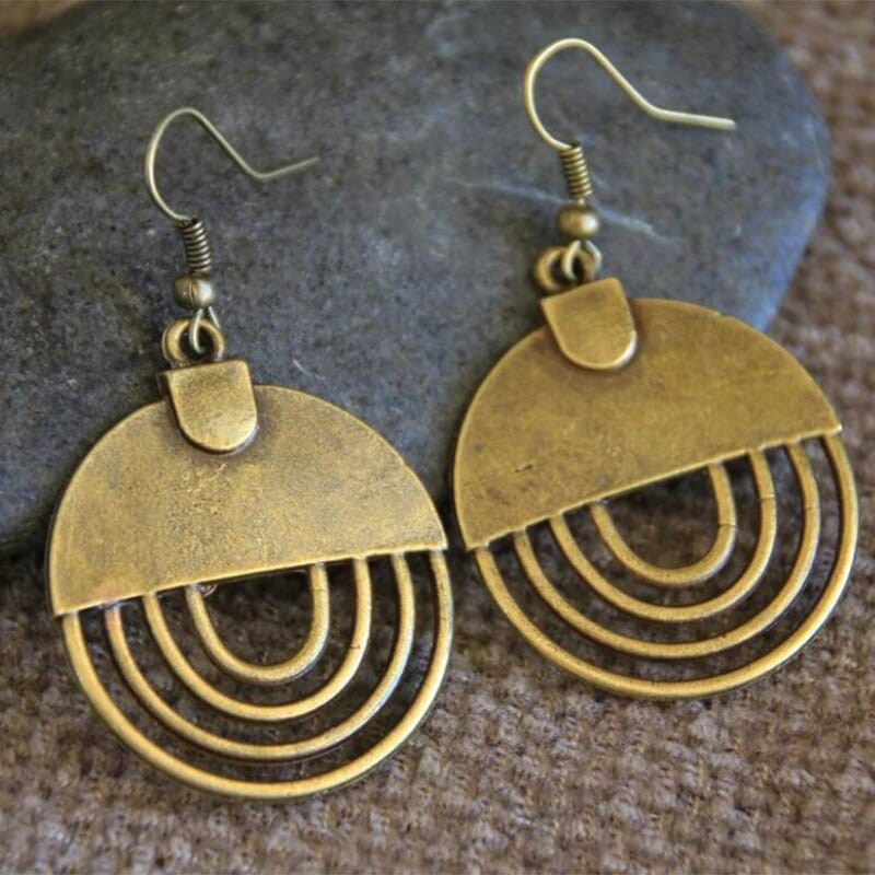 Ethnic Round Bronze Hollow Hook Earrings