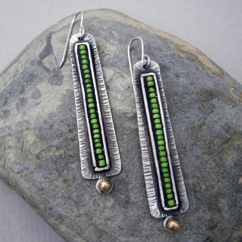 Super Long Green Beads Stone Dangle Earring