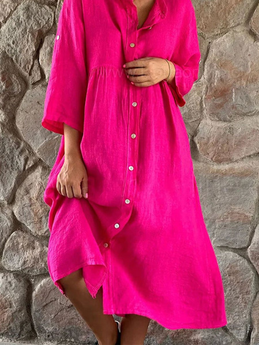 Women's Solid Color Pockets Dress