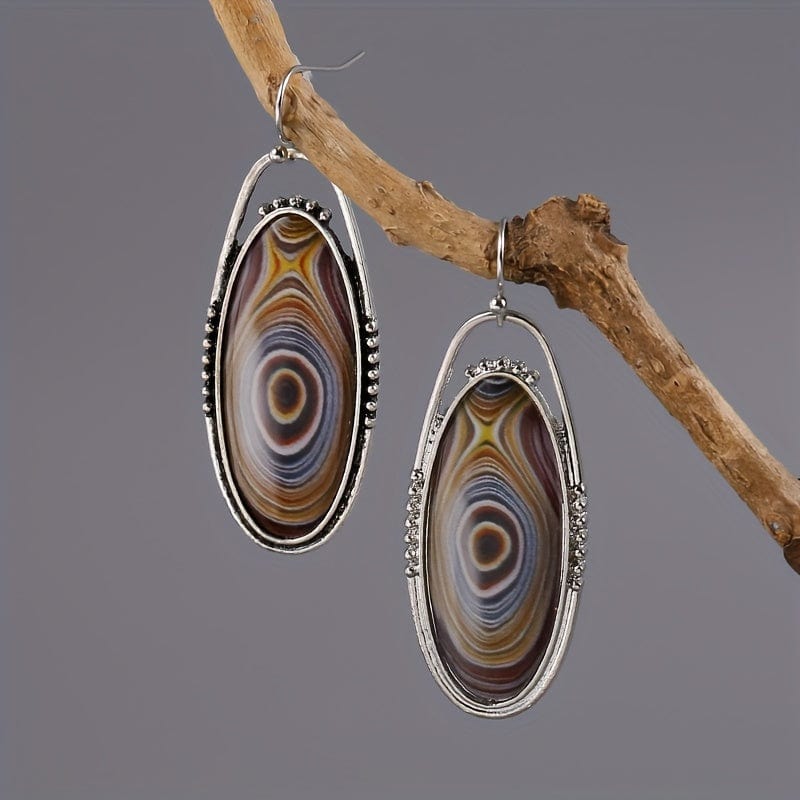 Boho Oval Colorful Swirl Pattern Earrings