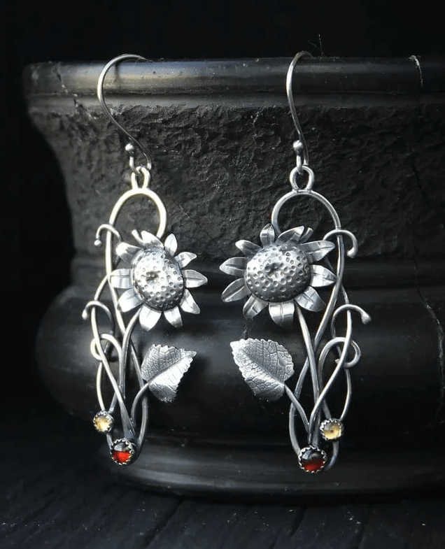 Statement Delicate Sunflower Drop Earrings