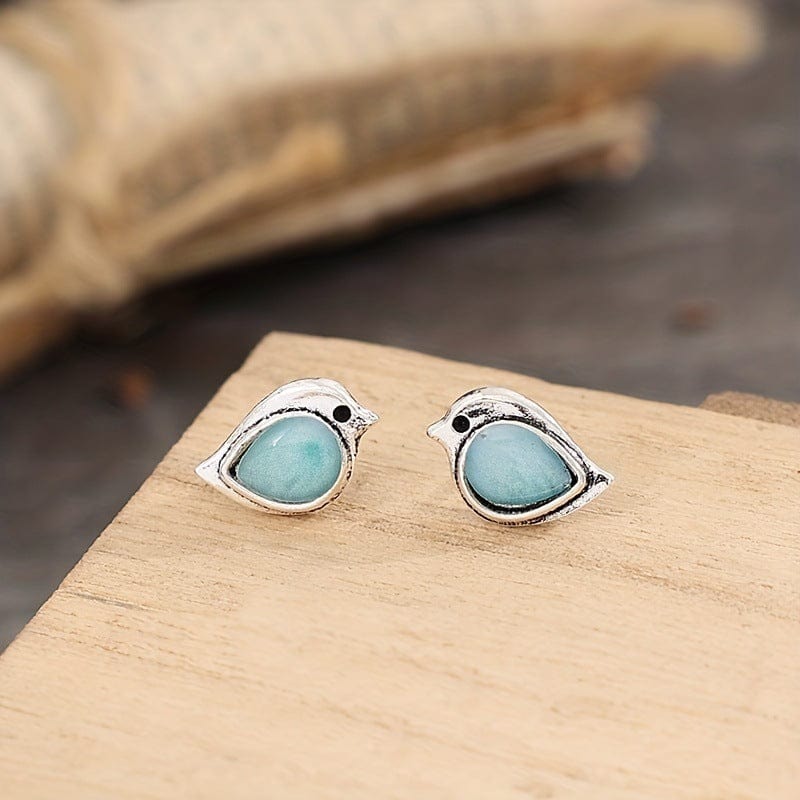 Retro Sky Blue Bird Sparrow Earrings