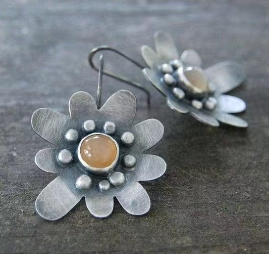 Ethnic Floral Metal Dangle Earrings