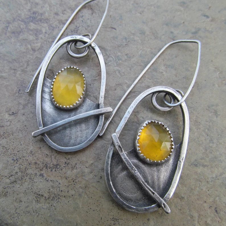 Oval Half Hollow Alloy Yellow Earrings