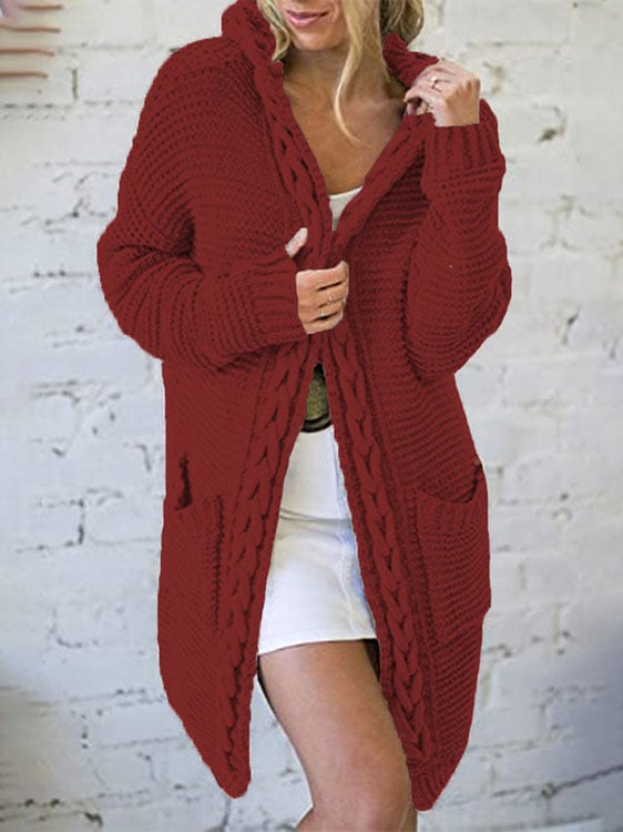 Women's Solid Color Scarf Collar Long Knitted Cardigan