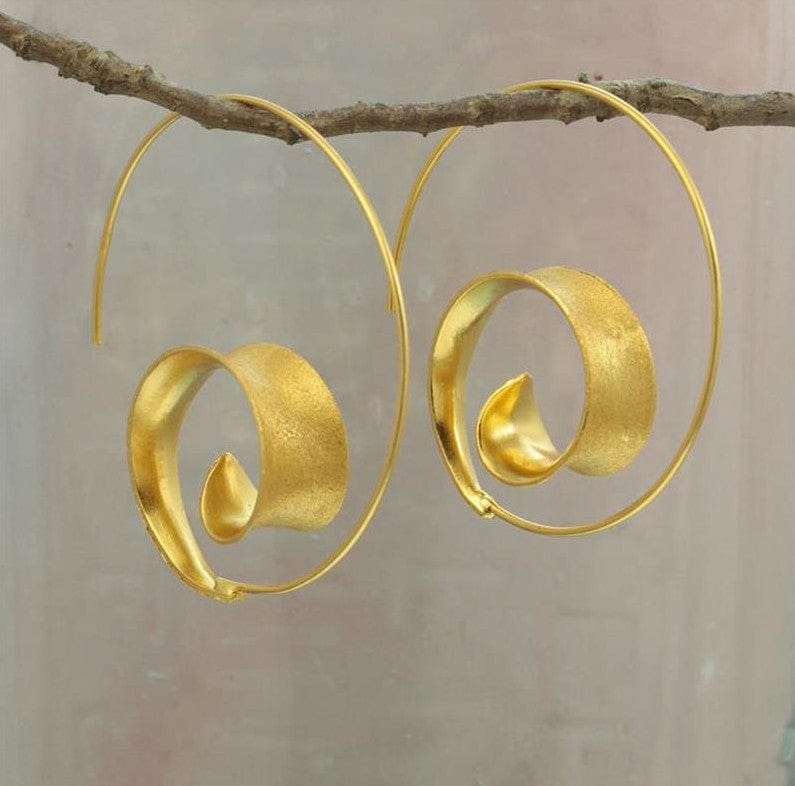 Statement Round Spiral Leaf Earrings