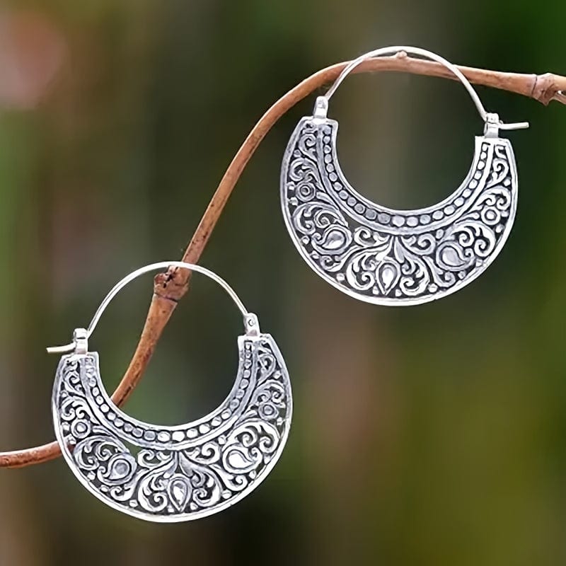 Metal Relief Drop Earrings Boho Style Hoop Earrings