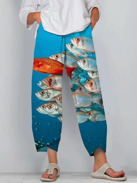 Retro and Fun Art Ocean Fish Capri Pants