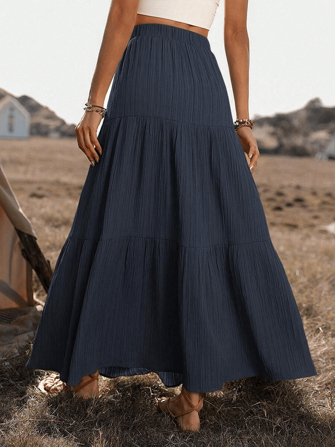 Women's Summer Button Decorated Ruffle Hem Long Skirt