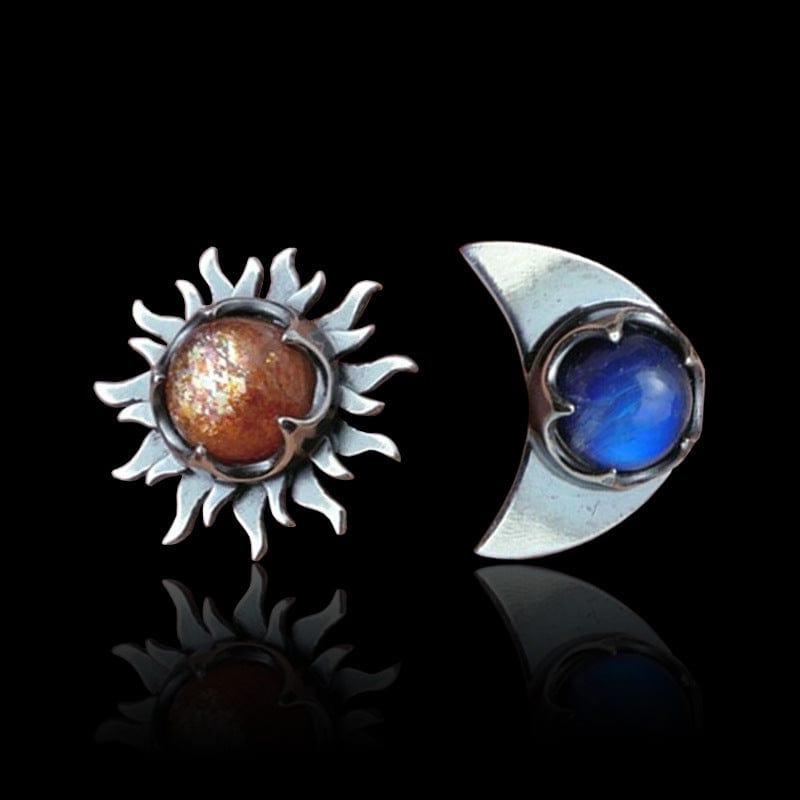 Bohemian Sun and Moon Stud Earrings