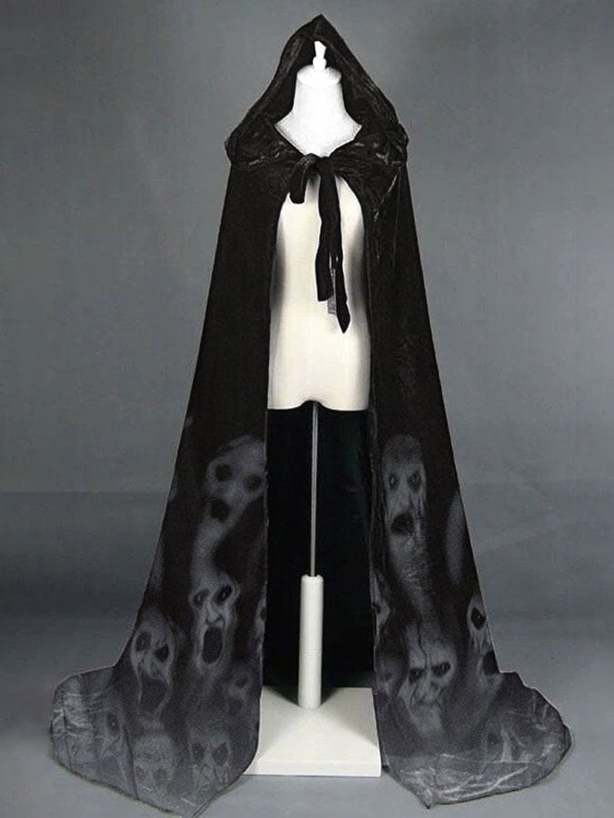 Women's Halloween Vintage Skull Print Cape