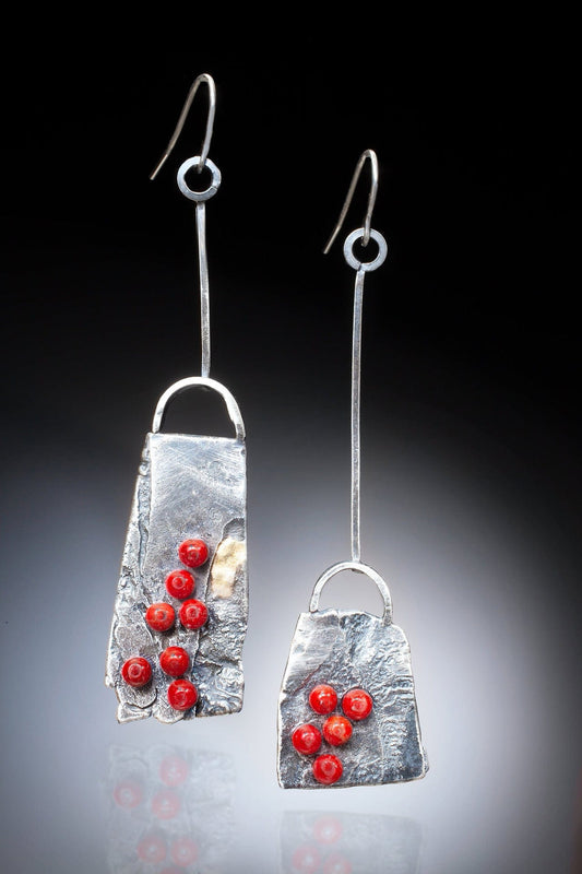 Small Red Coral Plated Vintage Thai Silver Earrings