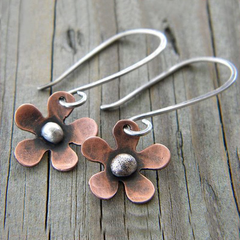 Vintage Ethnic Copper Flower Drop Earrings