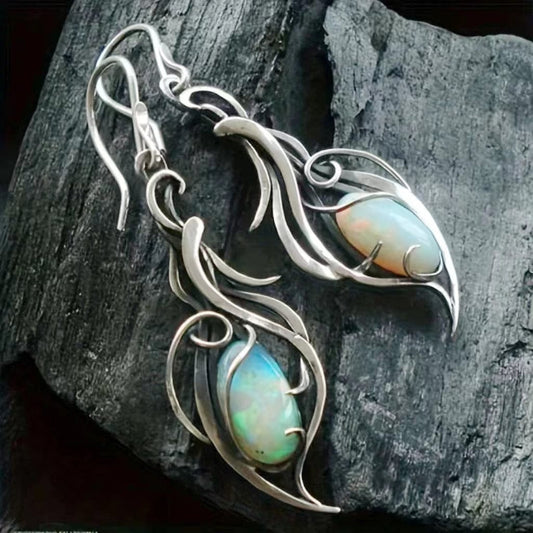 Vintage Irregular Shape Oval Opal Decor Dangle Earrings