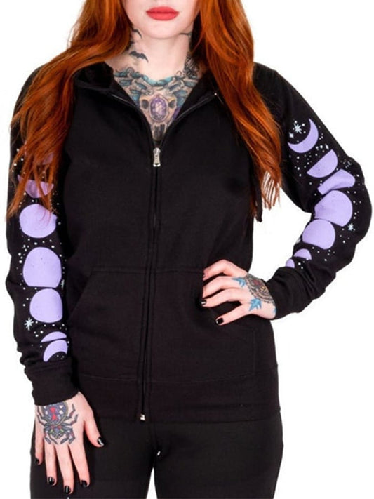 Gothic Dark Print Long Sleeve Hooded Women'S Sweatshirt