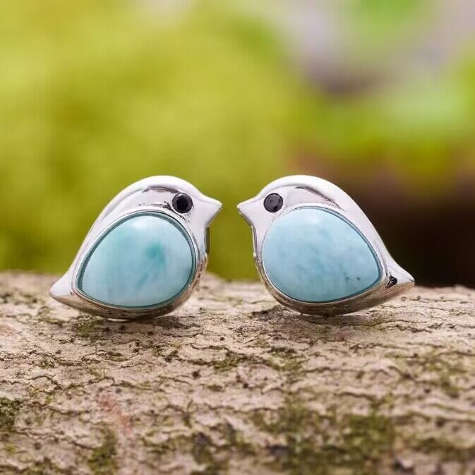 Retro Sky Blue Bird Sparrow Earrings