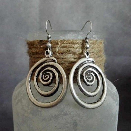 Vintage Geometric Spiral Distressed Earrings