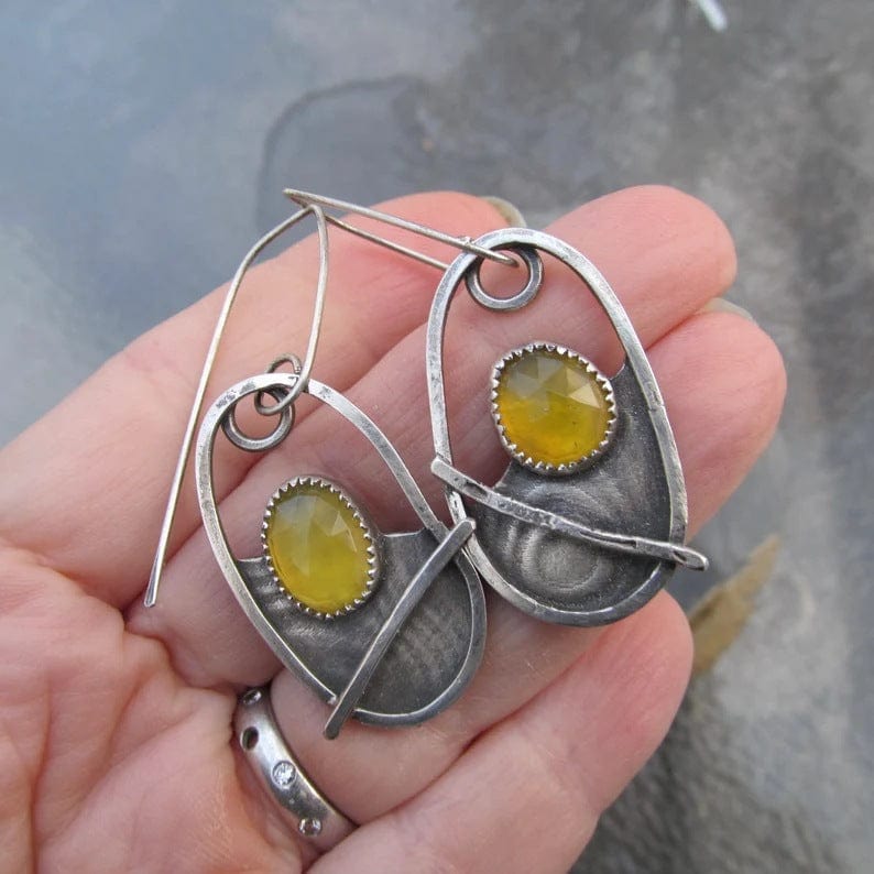 Oval Half Hollow Alloy Yellow Earrings