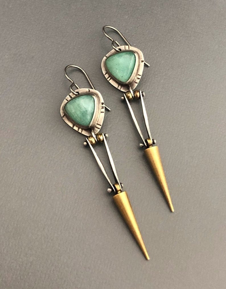 Boho Ethnic Green Resin Stone Handmade  Earrings